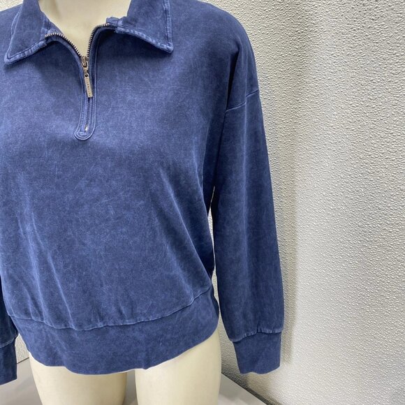 Hard Tail Forever Women’s Collar Half-Zip Mineral Wash Shirt – Blue – Size L - Picture 8 of 10